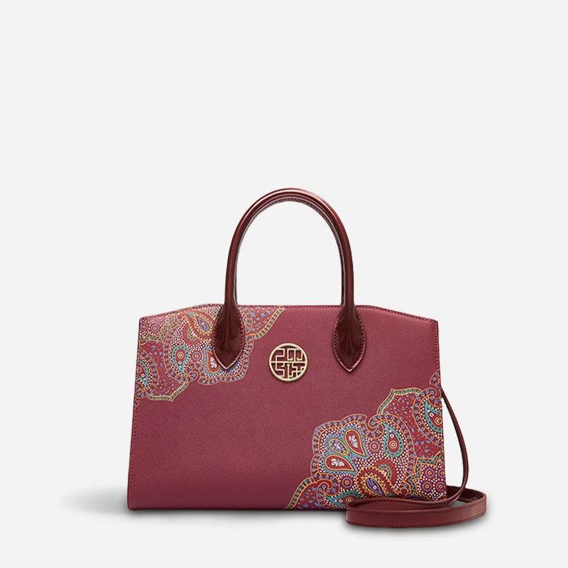 Chinese Style Leather Red Tote Bag Women's Wedding Handbag – Image 4