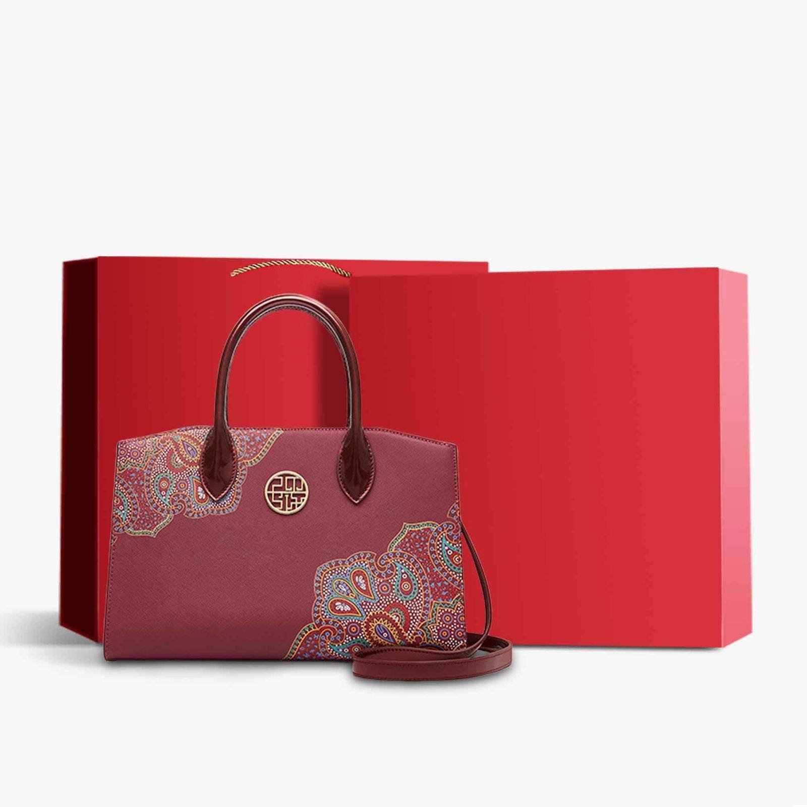 Chinese Style Leather Red Tote Bag Women's Wedding Handbag – Image 12