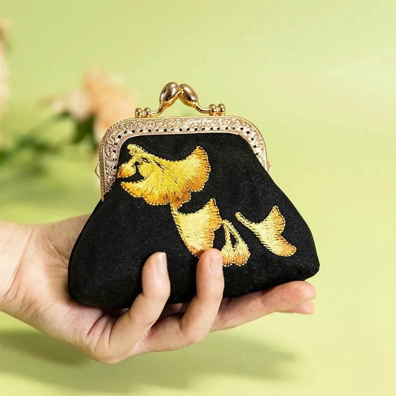 Embroidery Vintage Mini Coin Kiss Lock Purse Wallet - 画像 (2)
