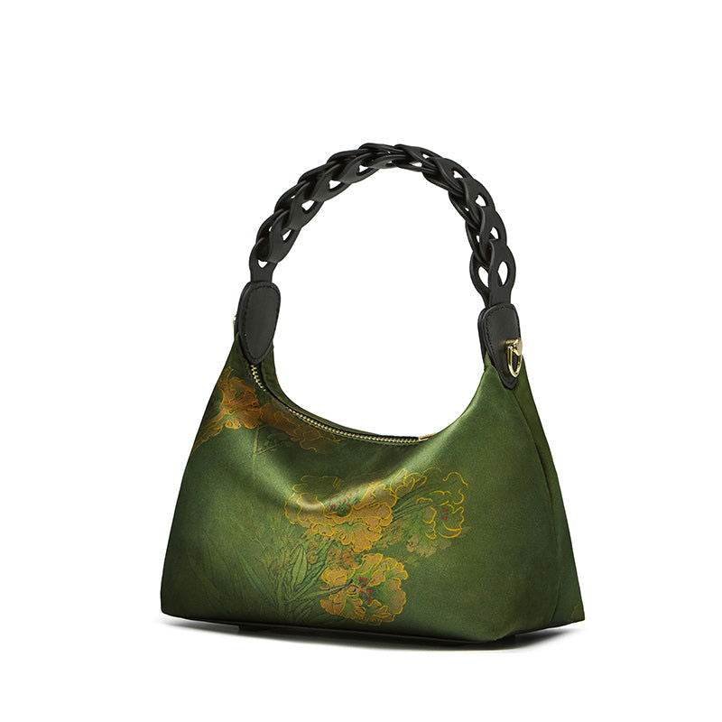 Xiangyunsha Silk Dark Green Mulberry Silk Shoulder Bag - Image 14