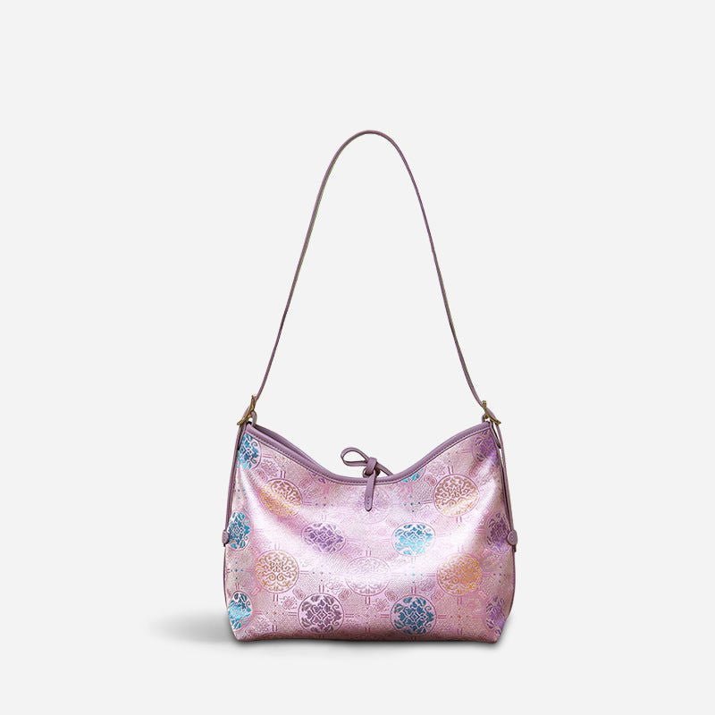 Handcraft Brocade Jacquard Purple"Tuanhua”Chinoiserie Royal Tote Bag – Image 9