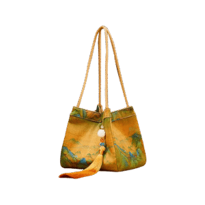 Chinese Painting Mulberry Silk Bucket Bag Vintage Handbag